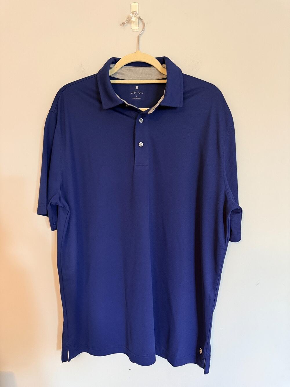 Zelos Mens Polo Shirt Size Large Blue Performance Golf Stretch Wicking Athletic